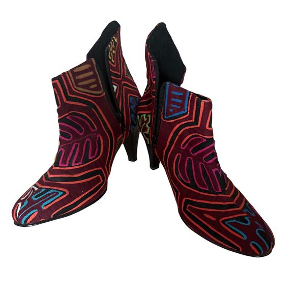 Motlids Handmade Mola Embroidered Heeled Boots Multicolor 8.5 festival boho - Picture 4 of 9